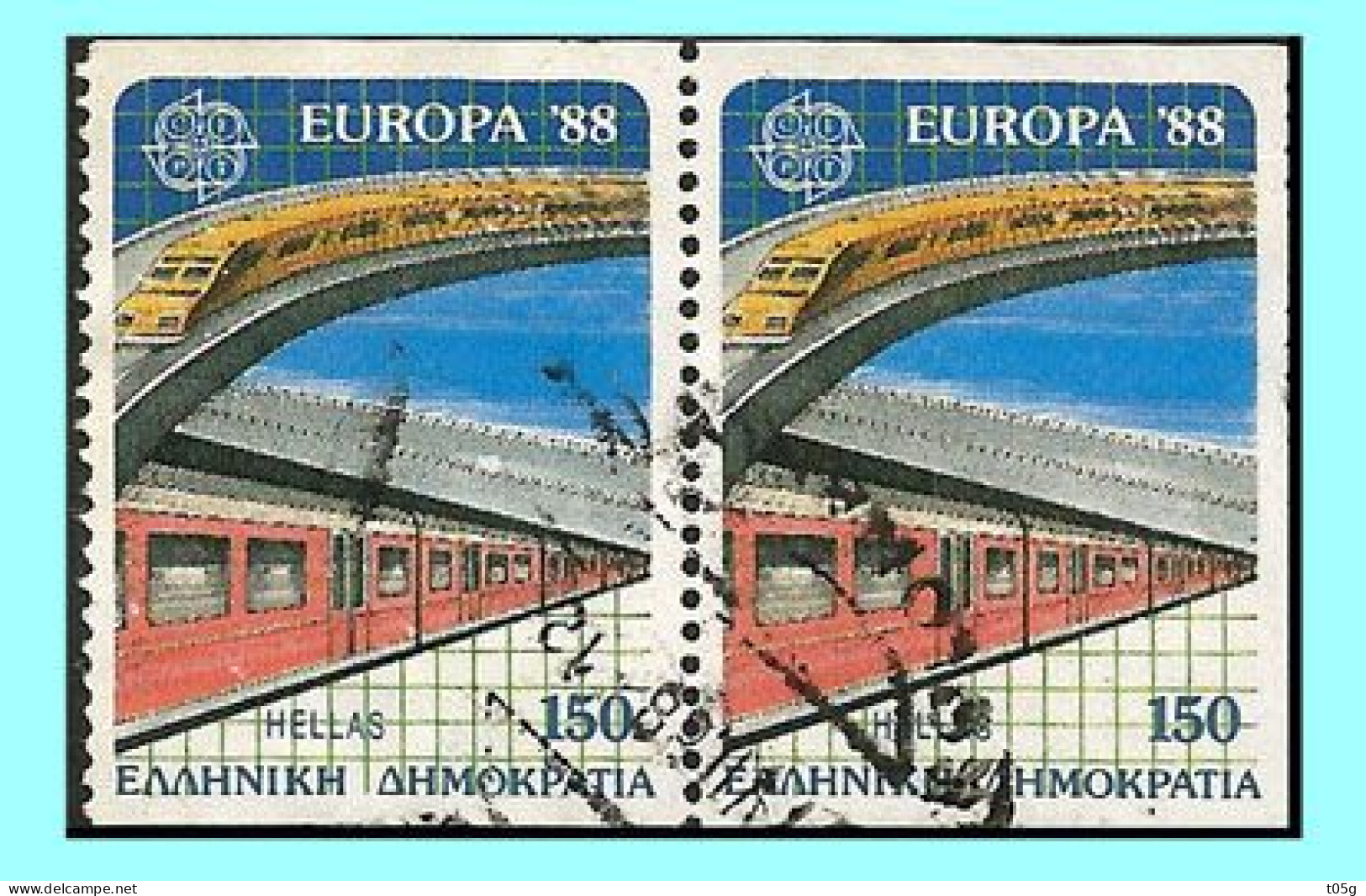 GREECE- GRECE- HELLAS 1988: 150drx Horizontal Pair Europa CEPT -Se-tenant  Horizontally Imperforate used - Used Stamps