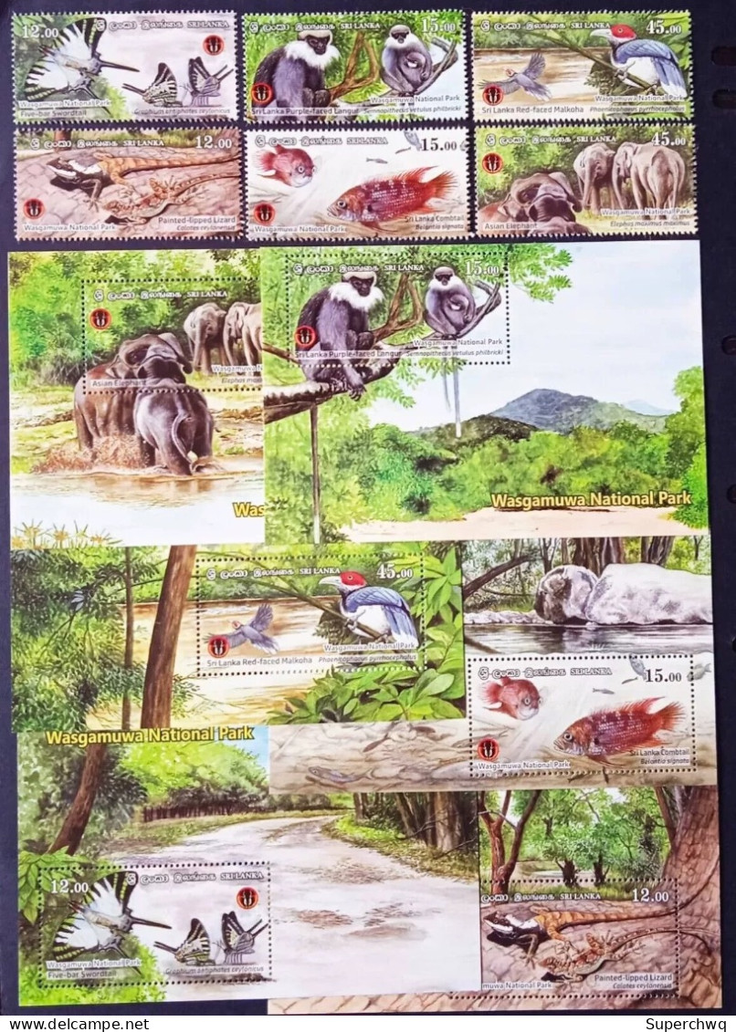 Sri Lanka 2019, Fish, Birds, Elephants, Monkeys And Other Animals In National Parks,6v+6 MS MS MNH - Sri Lanka (Ceylan) (1948-...)