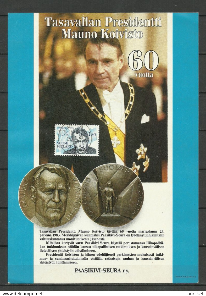 FINLAND 1983 President Mauno Koivisto Stamp Michel 937 On Advertising Sheetlet - Cartas & Documentos