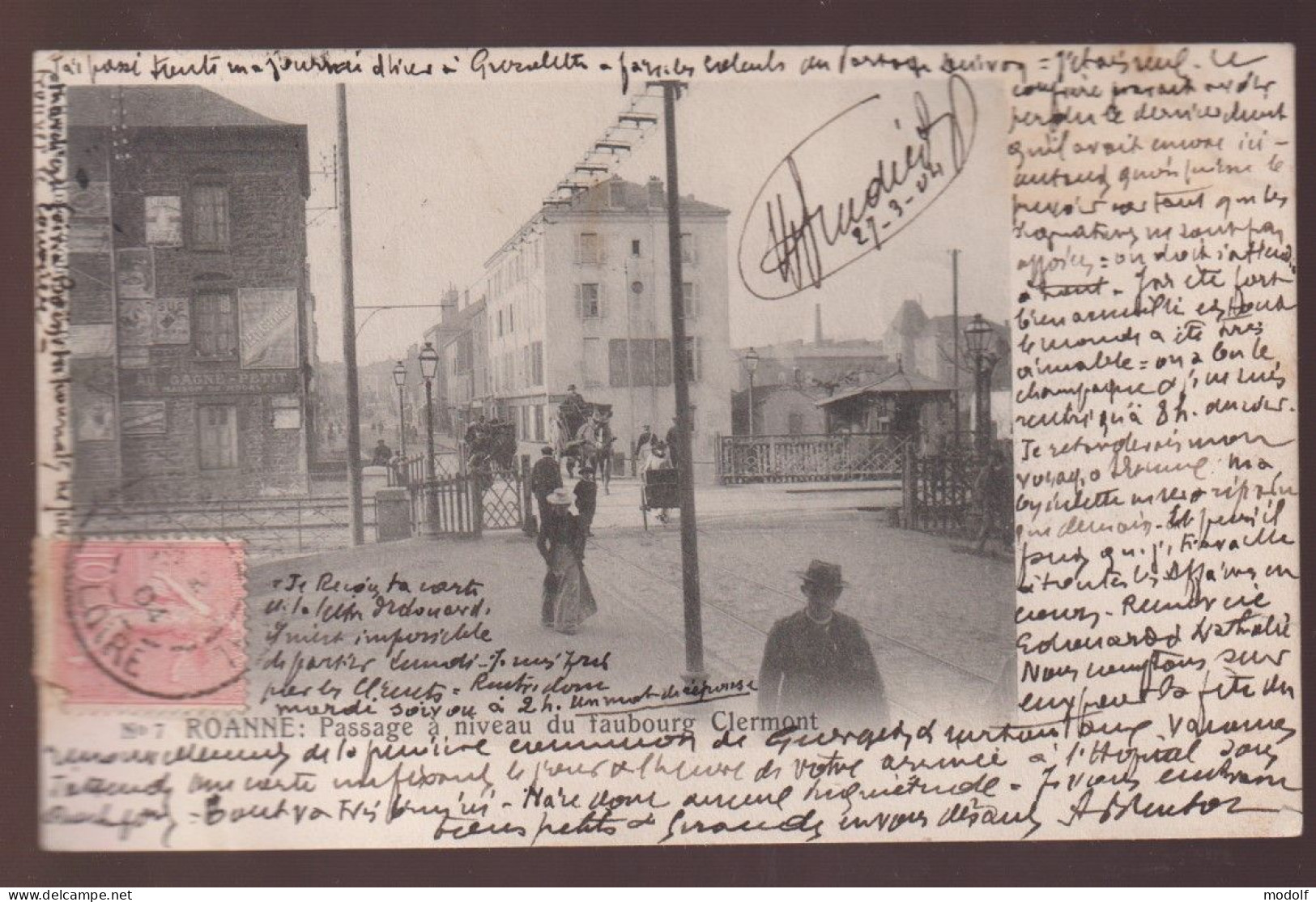 CPA - 42 - Roanne - Passage à Niveau Du Faubourg Clermont - Animée - Précurseur - Circulée En 1904 - Roanne