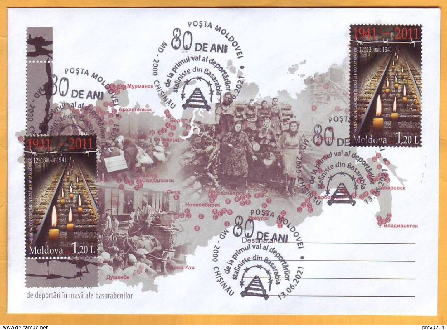 2021 2011  Moldova Moldavie 80 Years Of The First Deportation Of  Bessarabia. Stalin. USSR Special  Cancellation - Moldavie