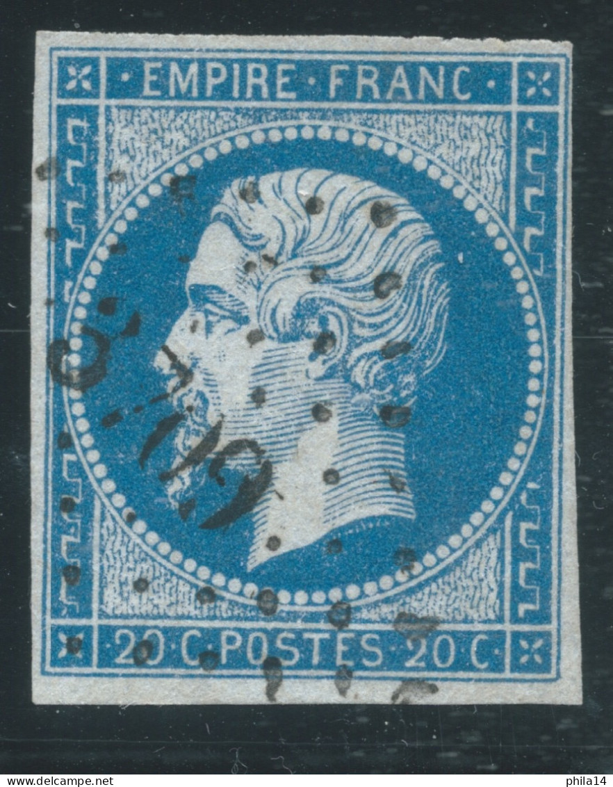 N°14 20c BLEU NAPOLEON TYPE 1 / OBLITERATION PC 3709 SMYRNE TURQUIE - 1853-1860 Napoleone III