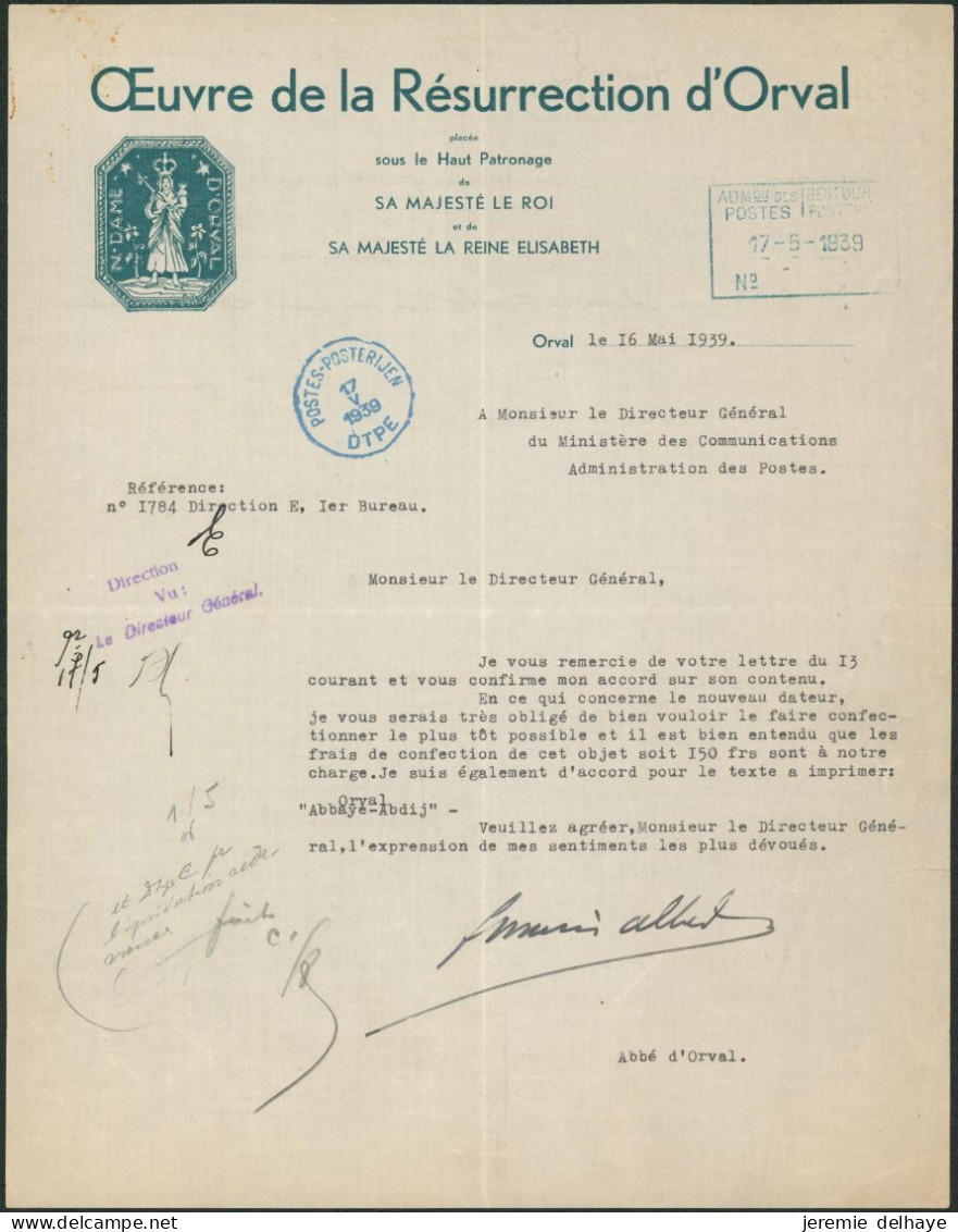 Orval - Archive De Documents Sur L'historique Du Cachet "Orval / Abbaye-Abdij" (1941), Validation Du Cachet, ... Intéres - Rural Post