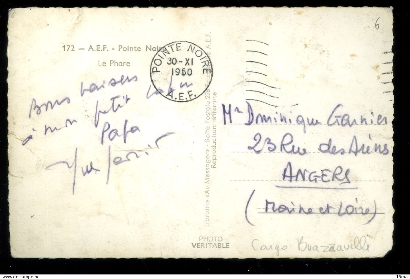 Congo Brazzaville Pointe Noire 1950 Le Phare Au Message - Pointe-Noire