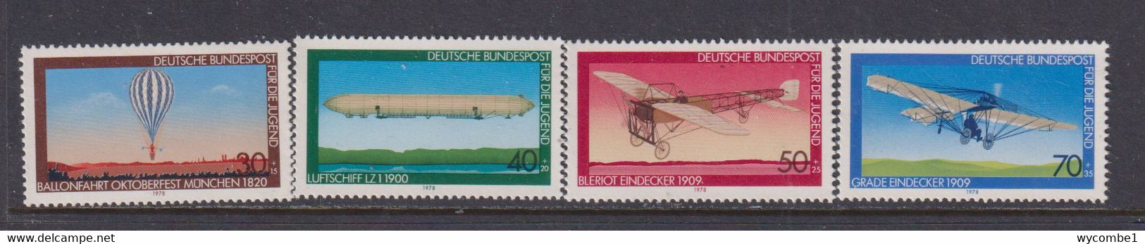 WEST GERMANY  -  1978 Aviation History Set Never Hinged Mint - Unused Stamps