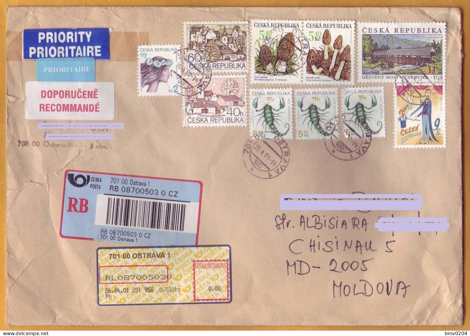2001 Czech Republic - Moldova  R-letter  Luftpost Used - Covers & Documents