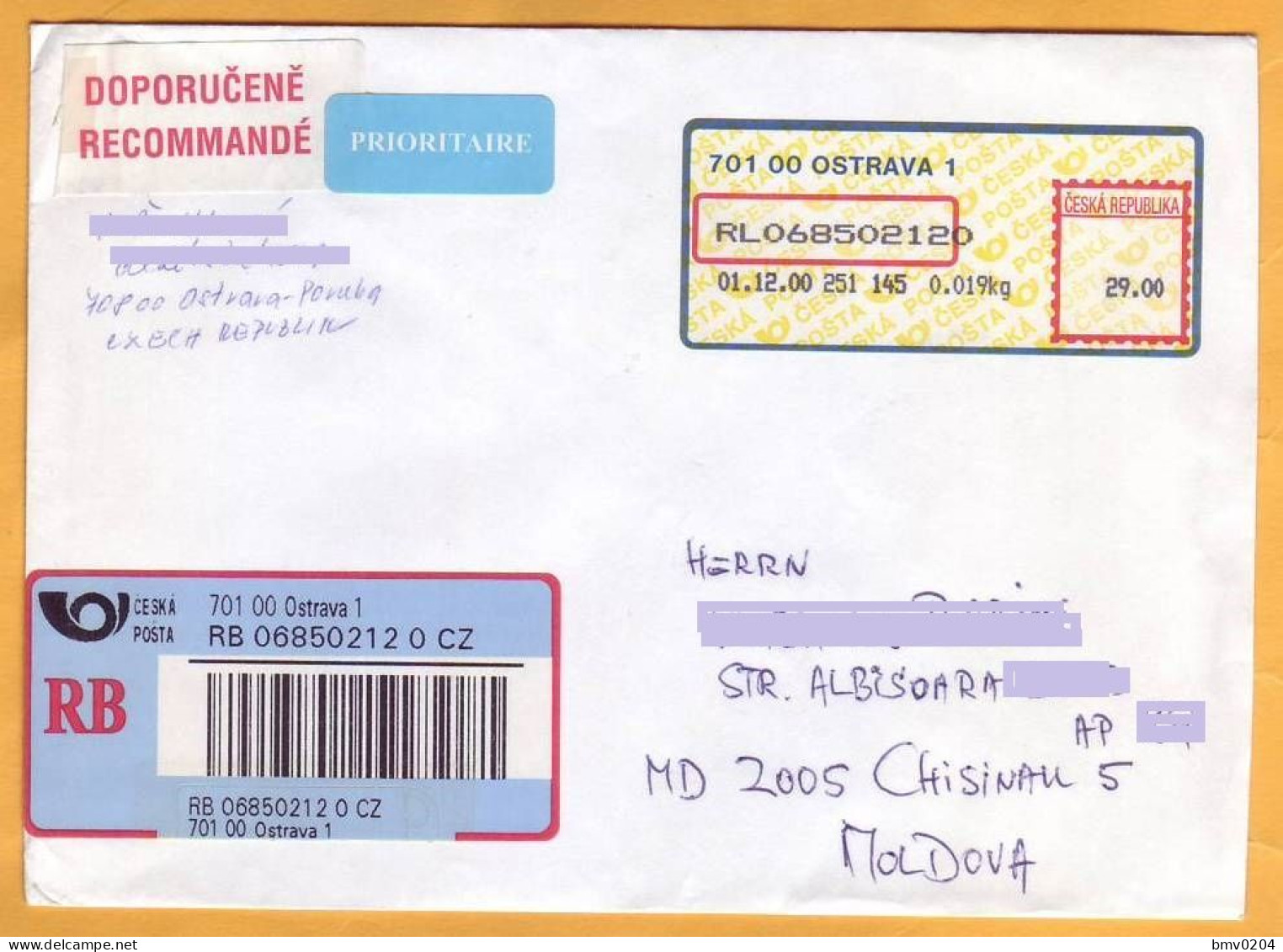 2000 Czech Republic - Moldova  R-letter  Luftpost Used - Cartas & Documentos