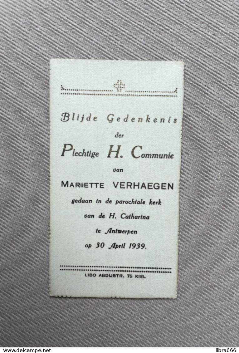 Communie - VERHAEGEN Mariette - 1939 - H. Catharina - ANTWERPEN - Comunión Y Confirmación