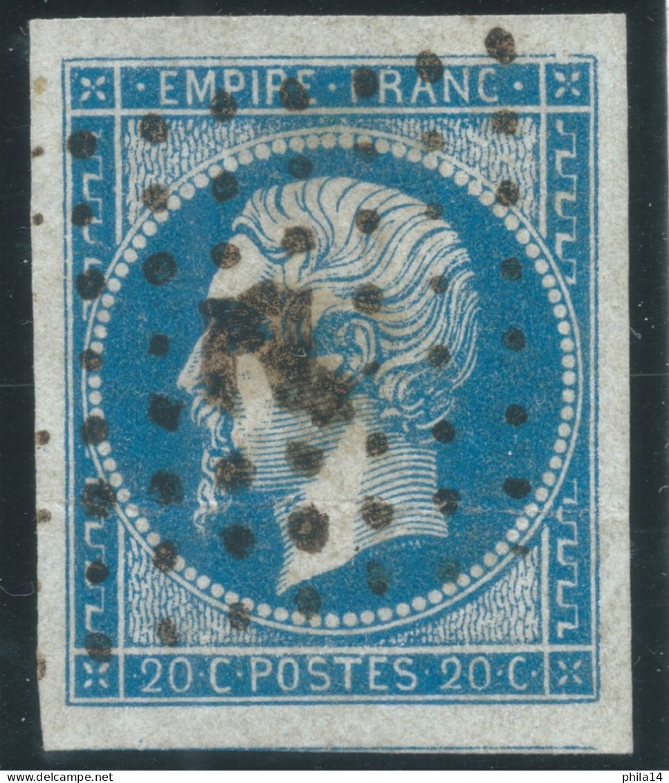 N°14 20c BLEU NAPOLEON TYPE 1 / OBLITERATION ANCRE / TB MARGES / PLI HORIZONTAL AU NIVEAU DU COU - 1853-1860 Napoléon III