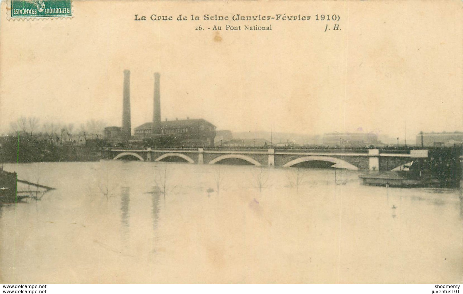 CPA Paris-La Crue De La Seine-Au Pont National-Timbre       L2244 - De Overstroming Van 1910