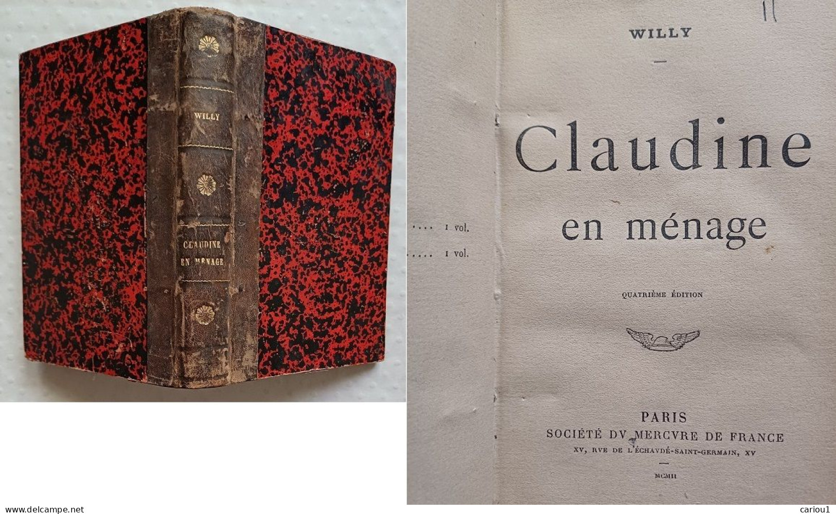 C1 COLETTE Willy CLAUDINE EN MENAGE 1902 EDITION ORIGINALE Relie CUIR - 1901-1940