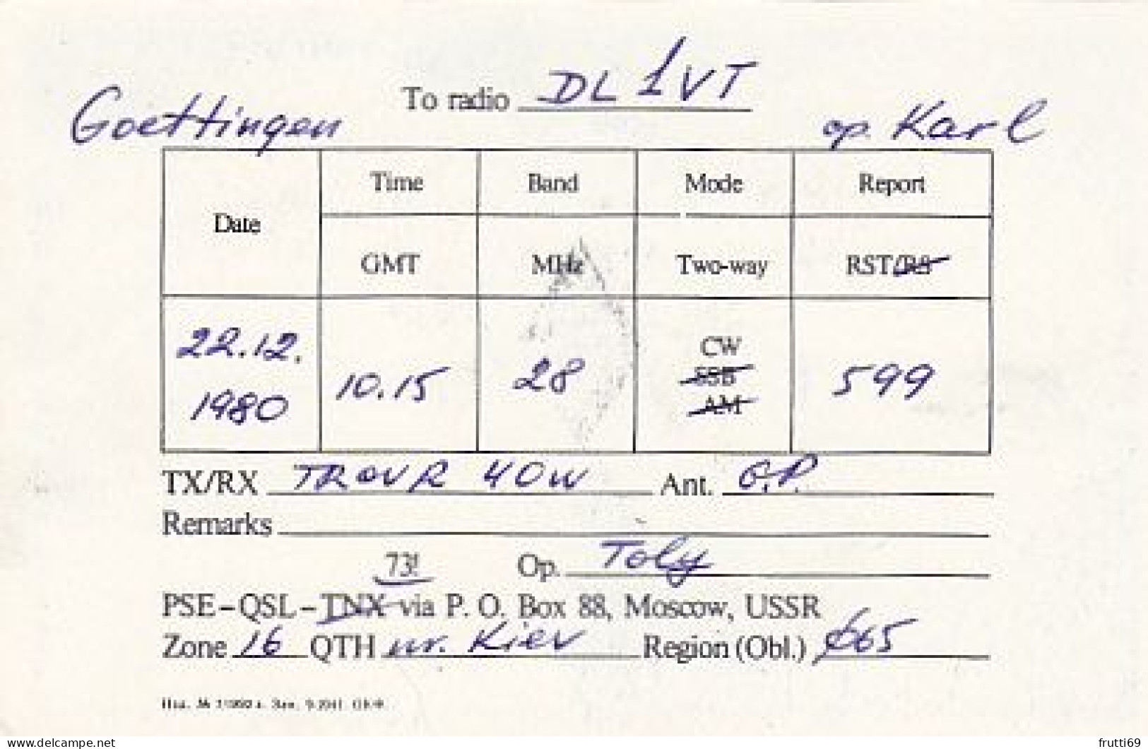 AK 210453 QSL - USSR - Radio Amateur