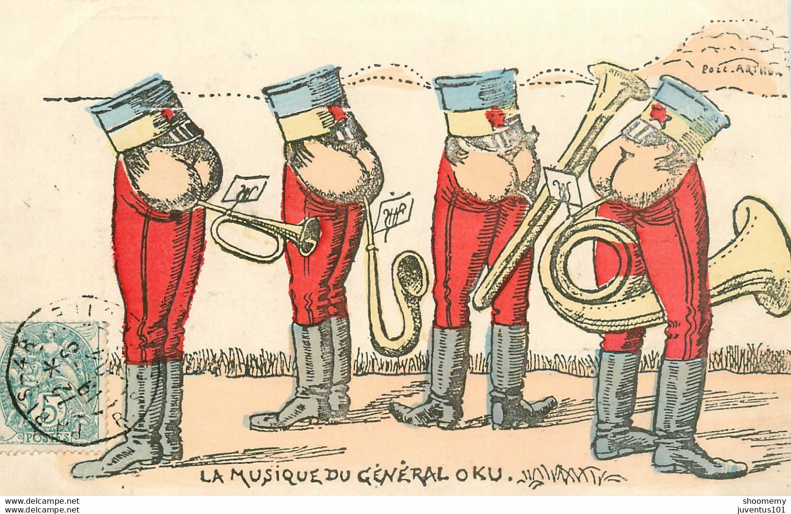 CPA Humour-Militaria-La Musique Du Général OKU-Timbre        L1750 - Humor