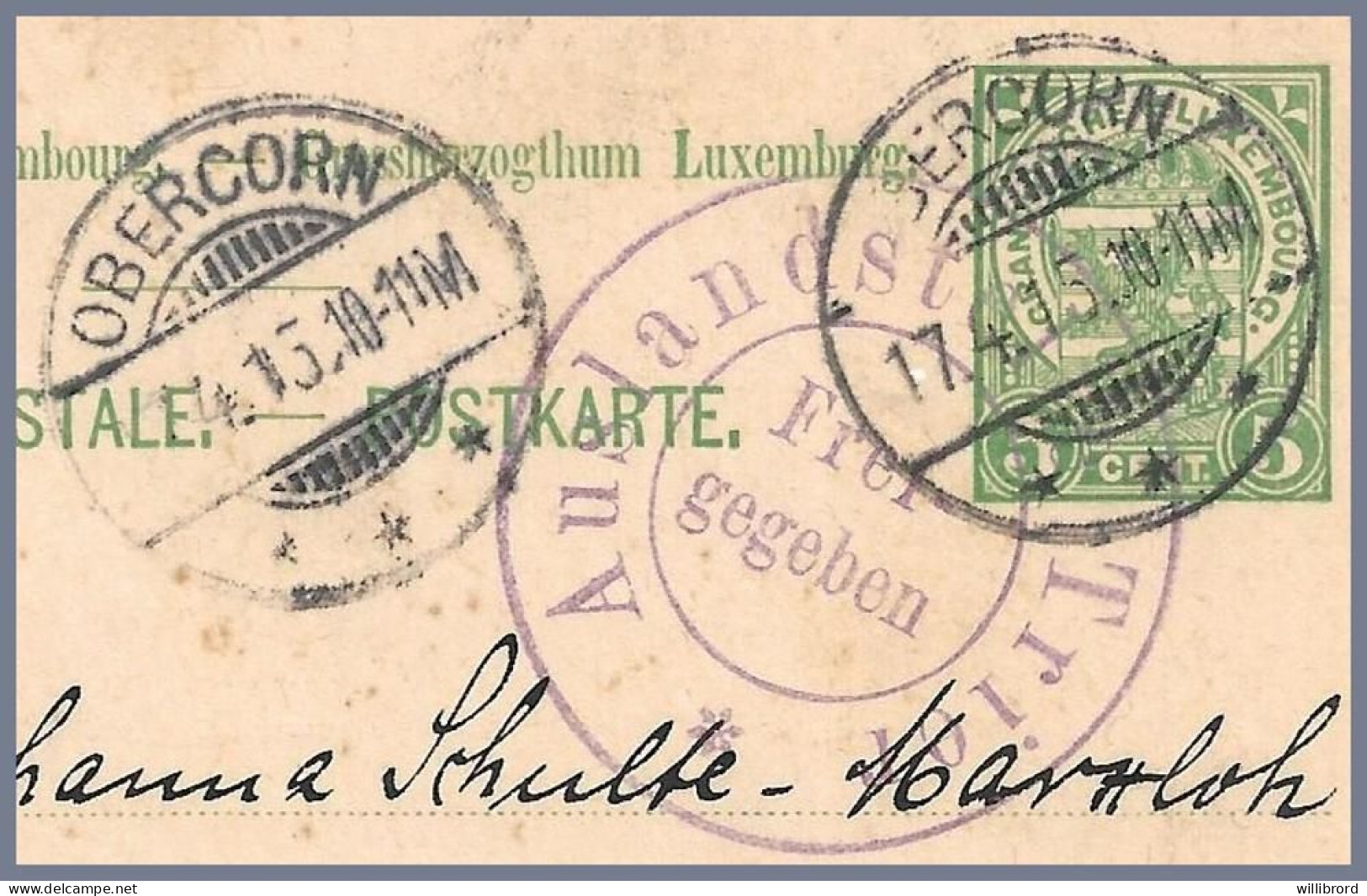 LUXEMBOURG - 1915 OBERCORN T-33 - 5c Arms Postal Card To Umstand-Kettwig, Germany. WW1 Censor. - Stamped Stationery