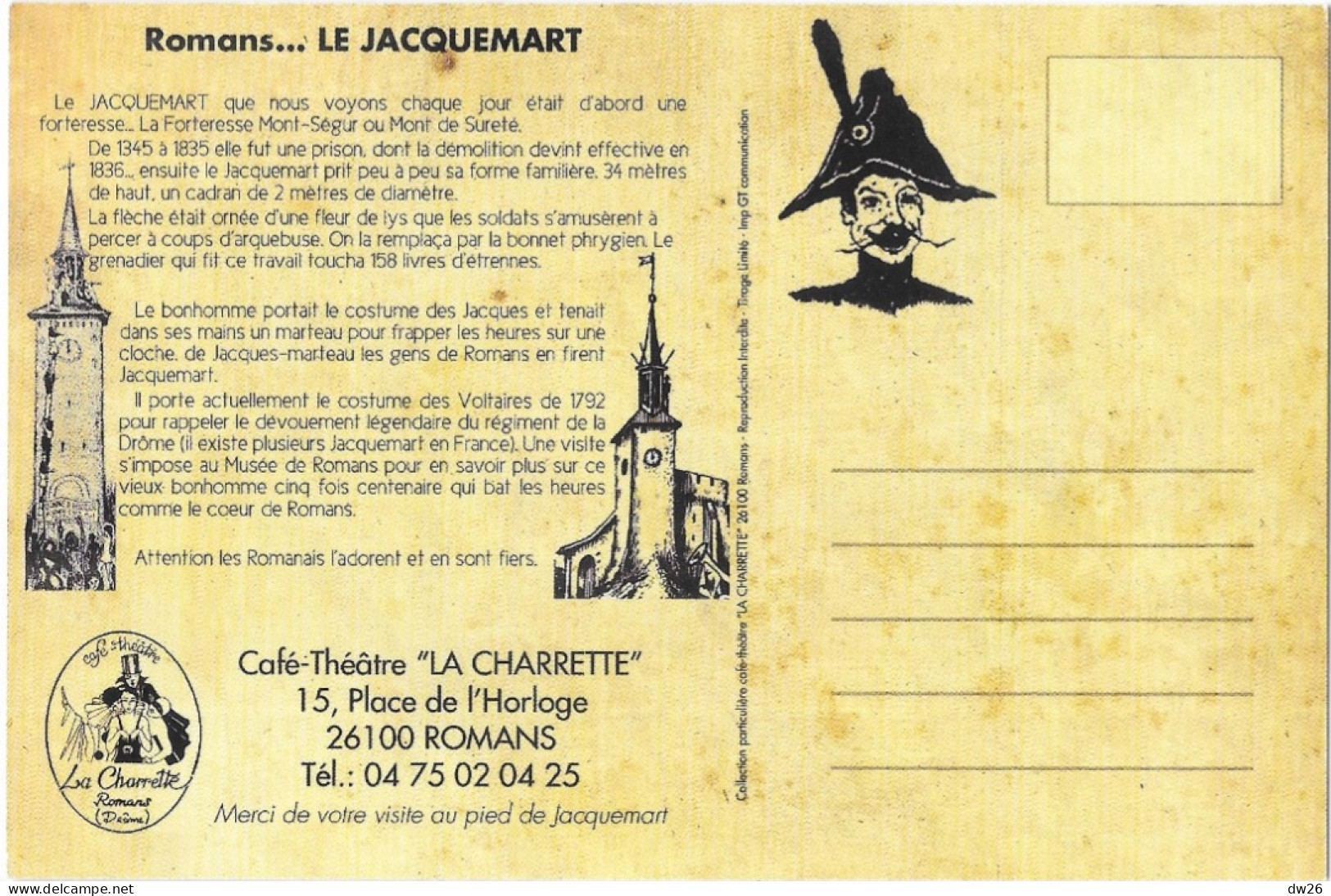 Restaurant, Café-Théâtre La Charrette à Romans - Histoire De La Place Jacquemart - Carte Non Circulée - Restaurantes