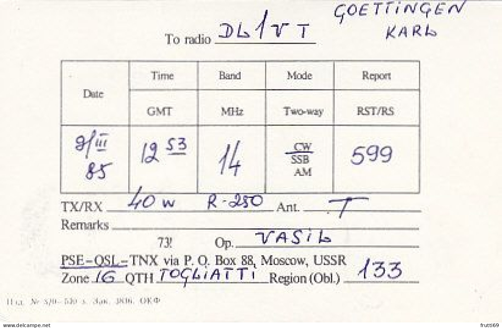 AK 210461 QSL - USSR - Togliatti - Amateurfunk