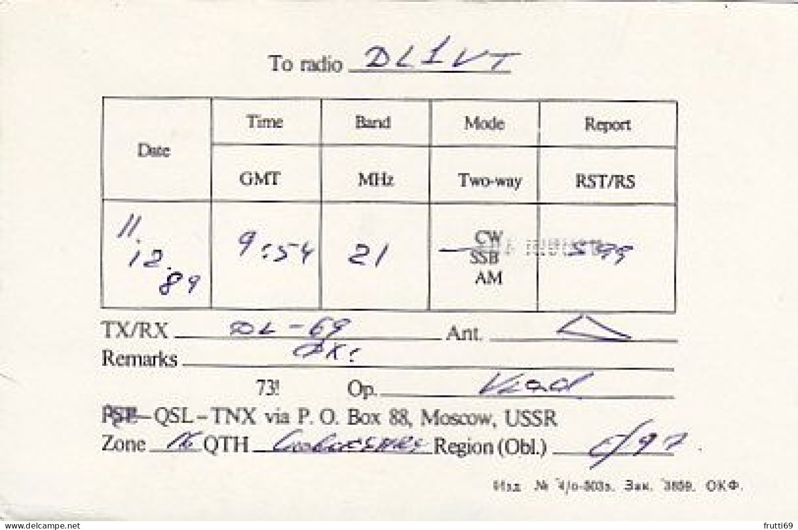 AK 210468 QSL - USSR - Radio Amateur