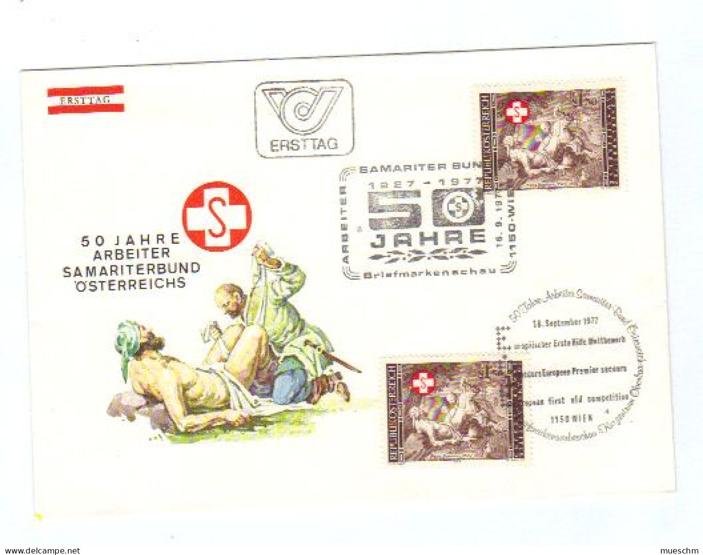 Österreich, 1977, Ersttag "50 Jahre Arb.Sam.bund In Österr.",  2x MiNr.1556 Auf Kuvert Mit  2 SStpl. (11304L) - FDC
