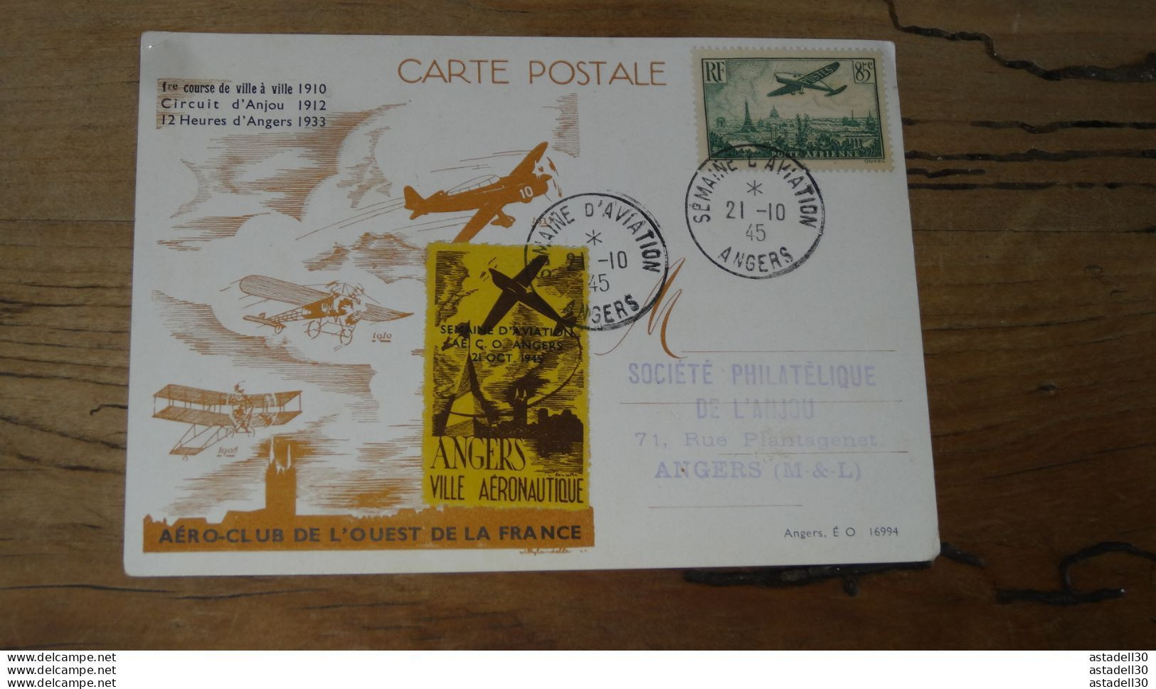 Carte Semaine D'aviation, Angers 1945  ......BOITE1....... 352 - Cartas & Documentos