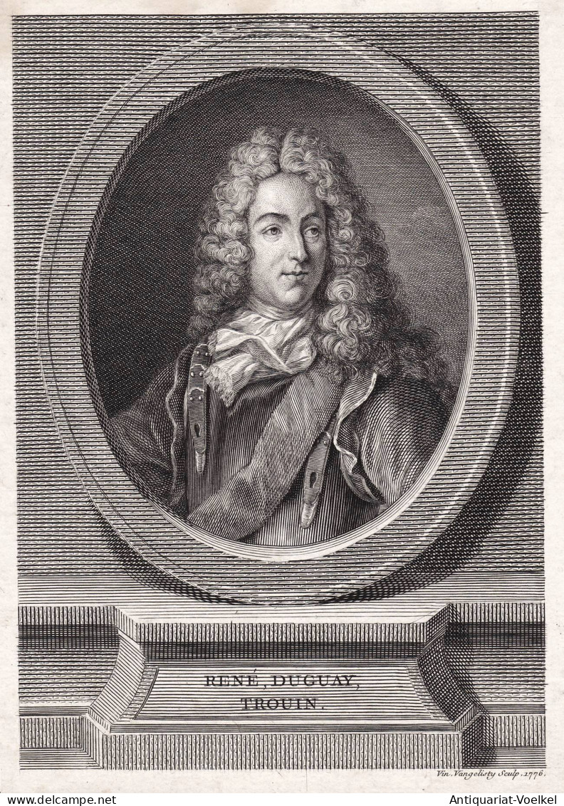Rene Duguay, Trouin. - René Duguay-Trouin (1673-1736) Freibeuter Privateer Slave Trader Sklavenhändler Portr - Stiche & Gravuren