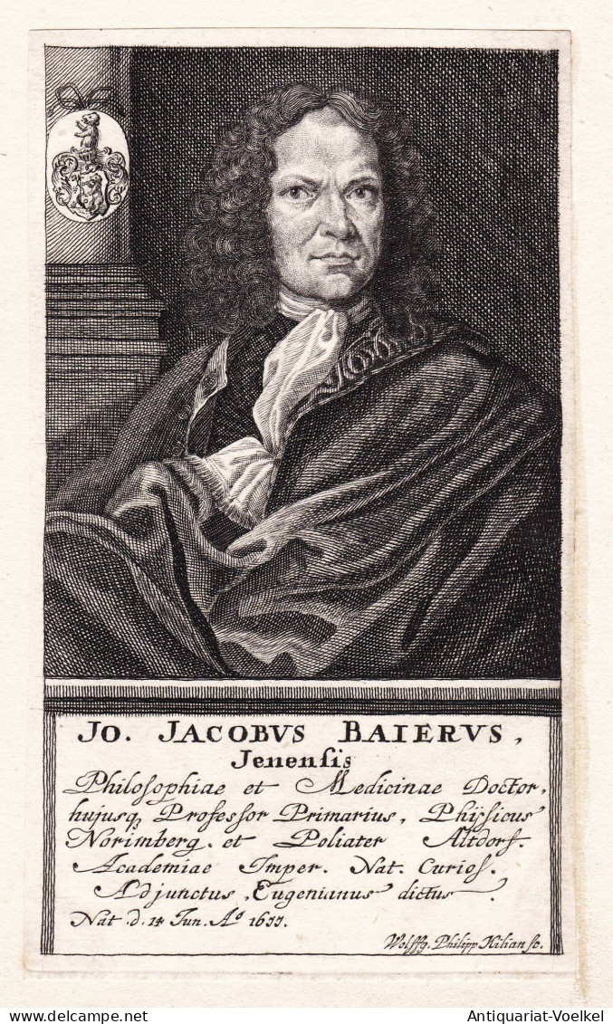 Jo. Jacobus Baierus, Jenensis - Johann Jakob Baier (1677-1735) Jena Altdorf B. Nürnberg Mediziner Geologe Pal - Estampas & Grabados