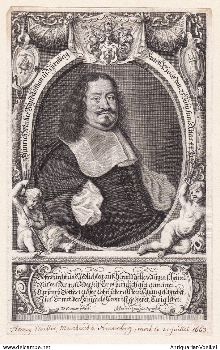 Heinrich Müller Handelsmann In Nürnberg... - Heinrich Müller (1619-1663) Kaufmann Nürnberg Portrait - Prenten & Gravure