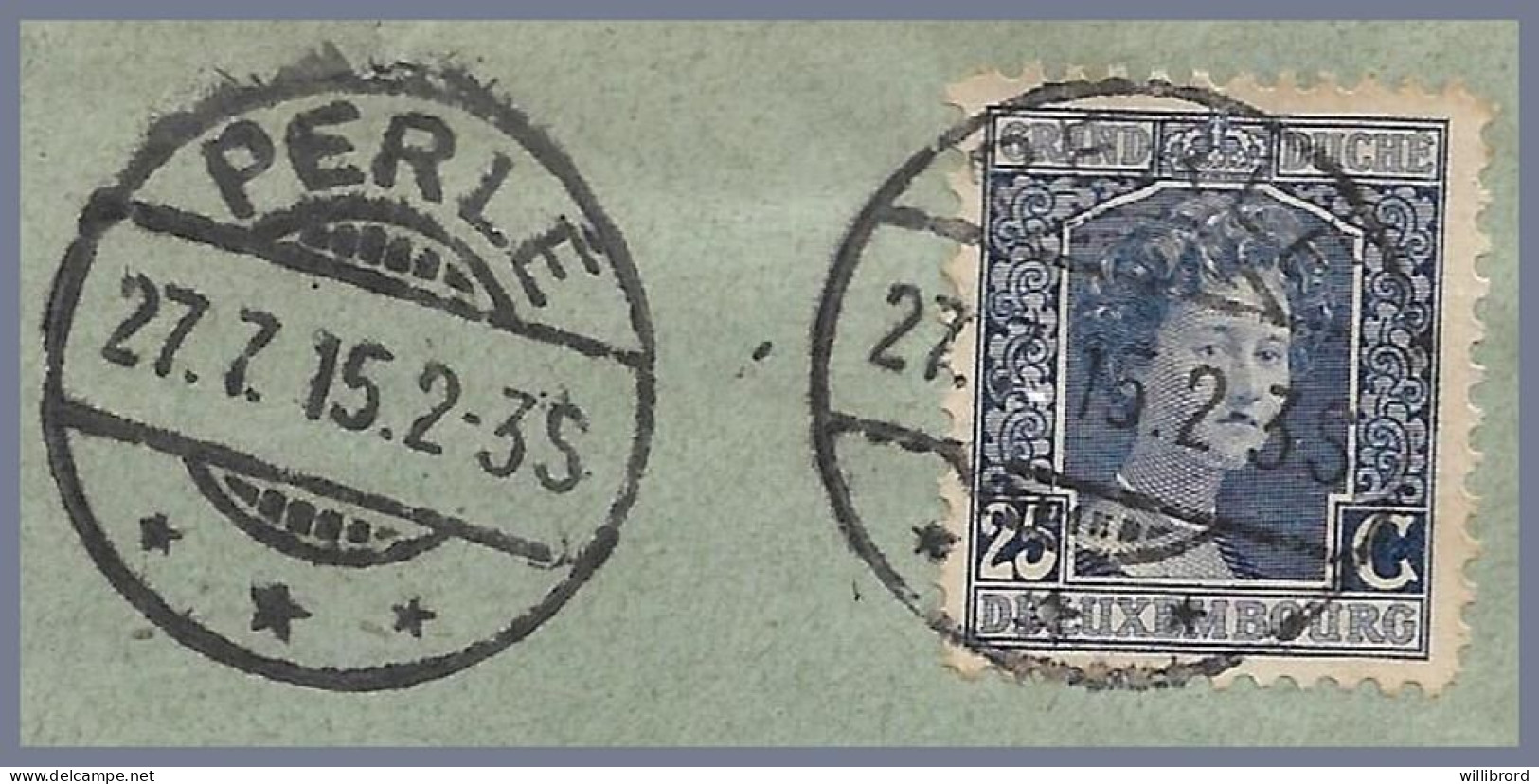 LUXEMBOURG - 1915 PERLÉ T-33 - 25c Marie-Adélaïde To Lausanne, SWITZERLAND UPU-rate Cover - 1914-24 Maria-Adelaide