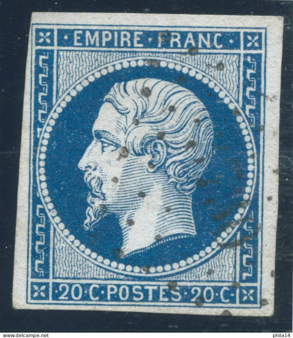 N°14 20c BLEU NAPOLEON TYPE 1 / OBLITERATION PC 3730 MOSTAGANEM ALGERIE - 1853-1860 Napoléon III