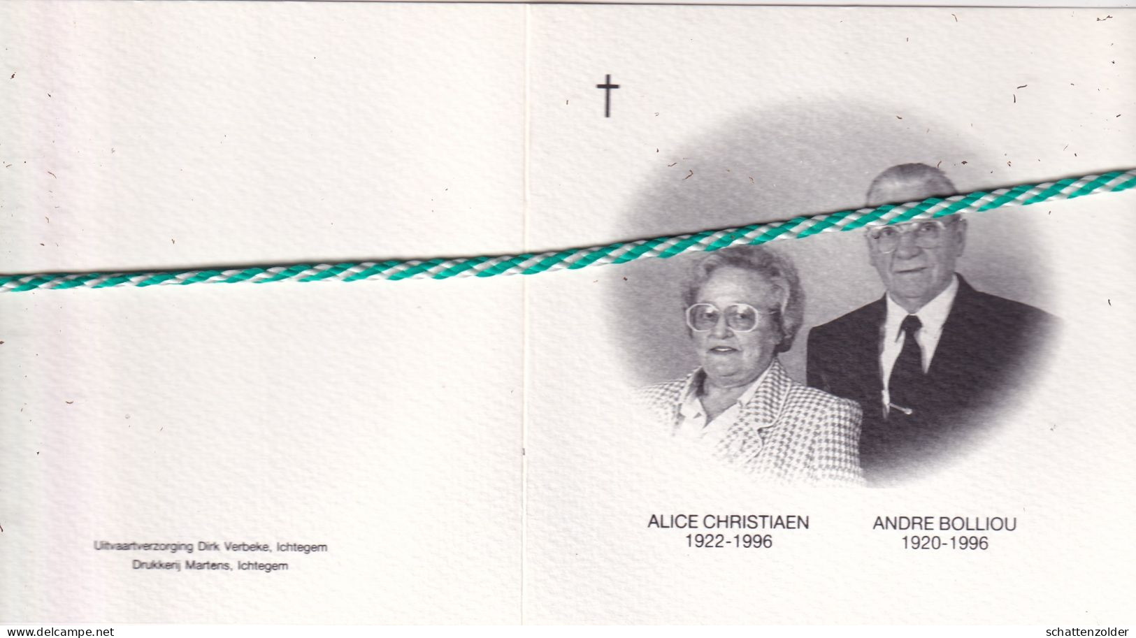Alice Christiaen (Ichtegem 1922, Gent 1996) En Andre Bolliou (Eernegem 1920, 1996); Foto - Todesanzeige