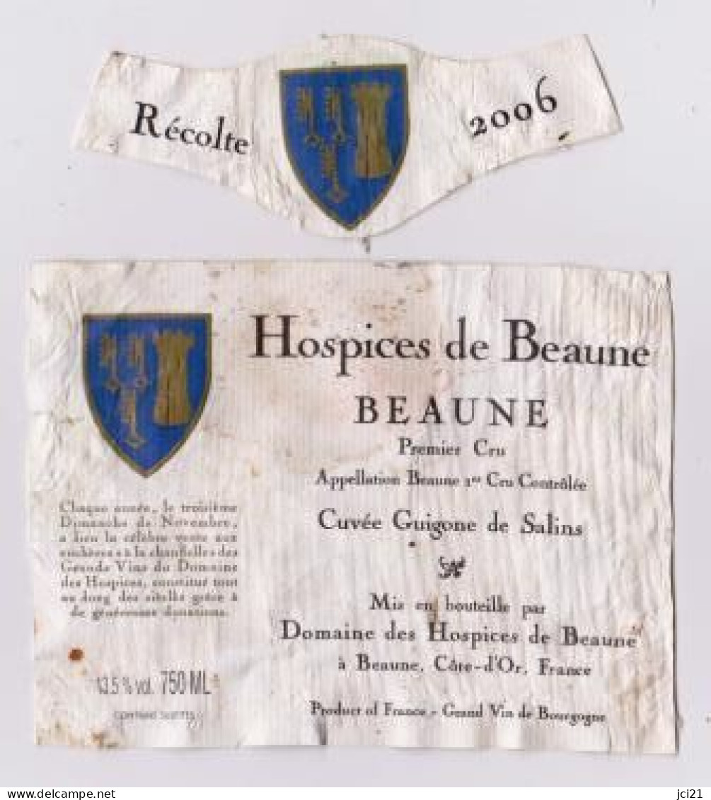 Etiquette Et Millésime HOSPICES DE BEAUNE " BEAUNE 1er Cru 2006 " Cuvée Guigone De Salins (2880)_ev426 - Bourgogne