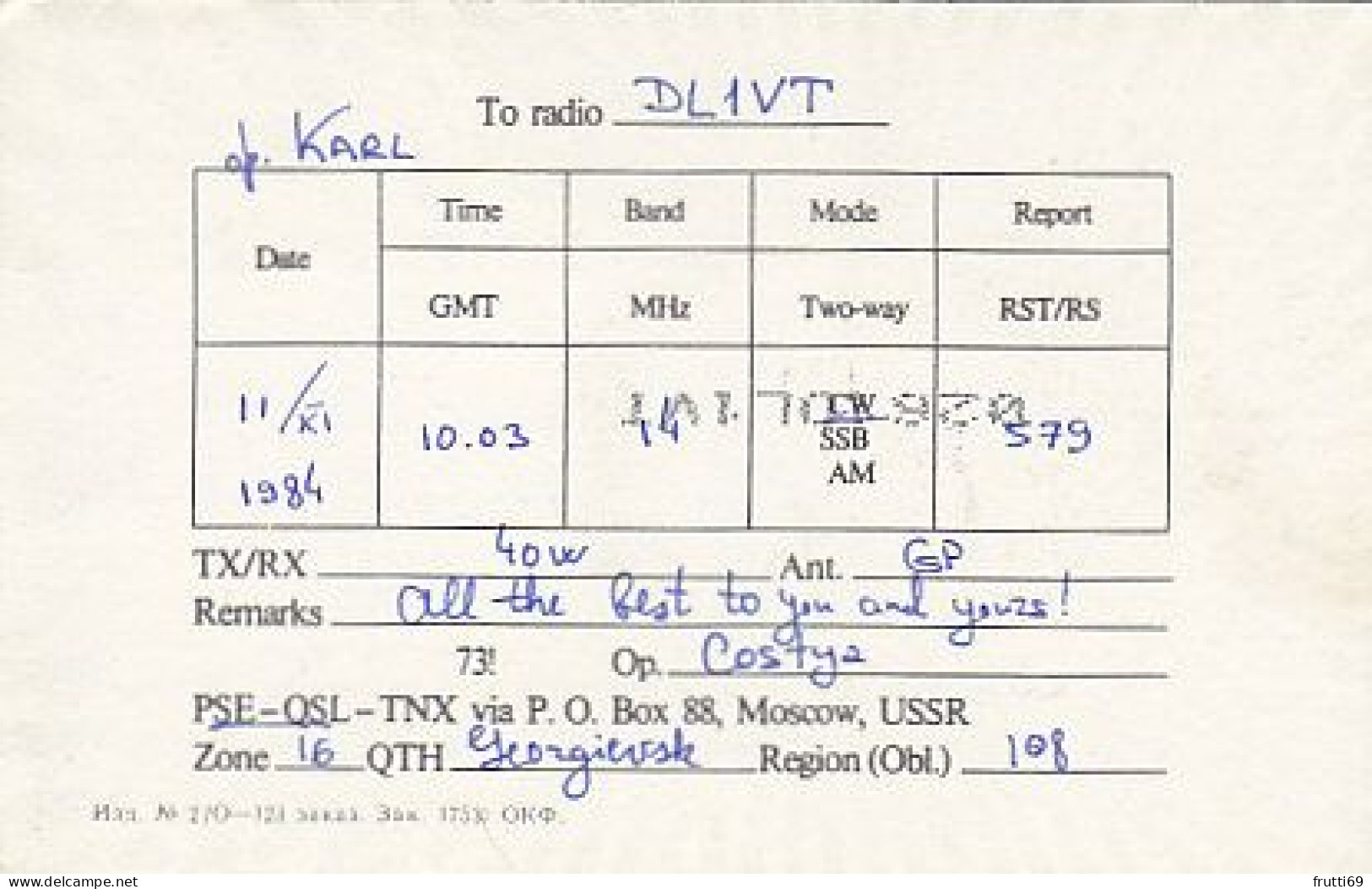 AK 210485 QSL - USSR - Georgievsk - Amateurfunk