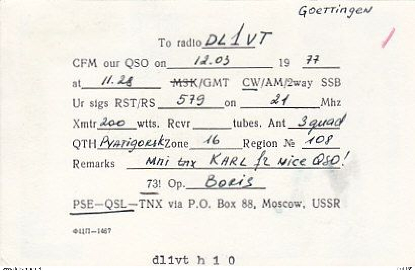 AK 210487 QSL - USSR - Pyatigorsk - Radio-amateur