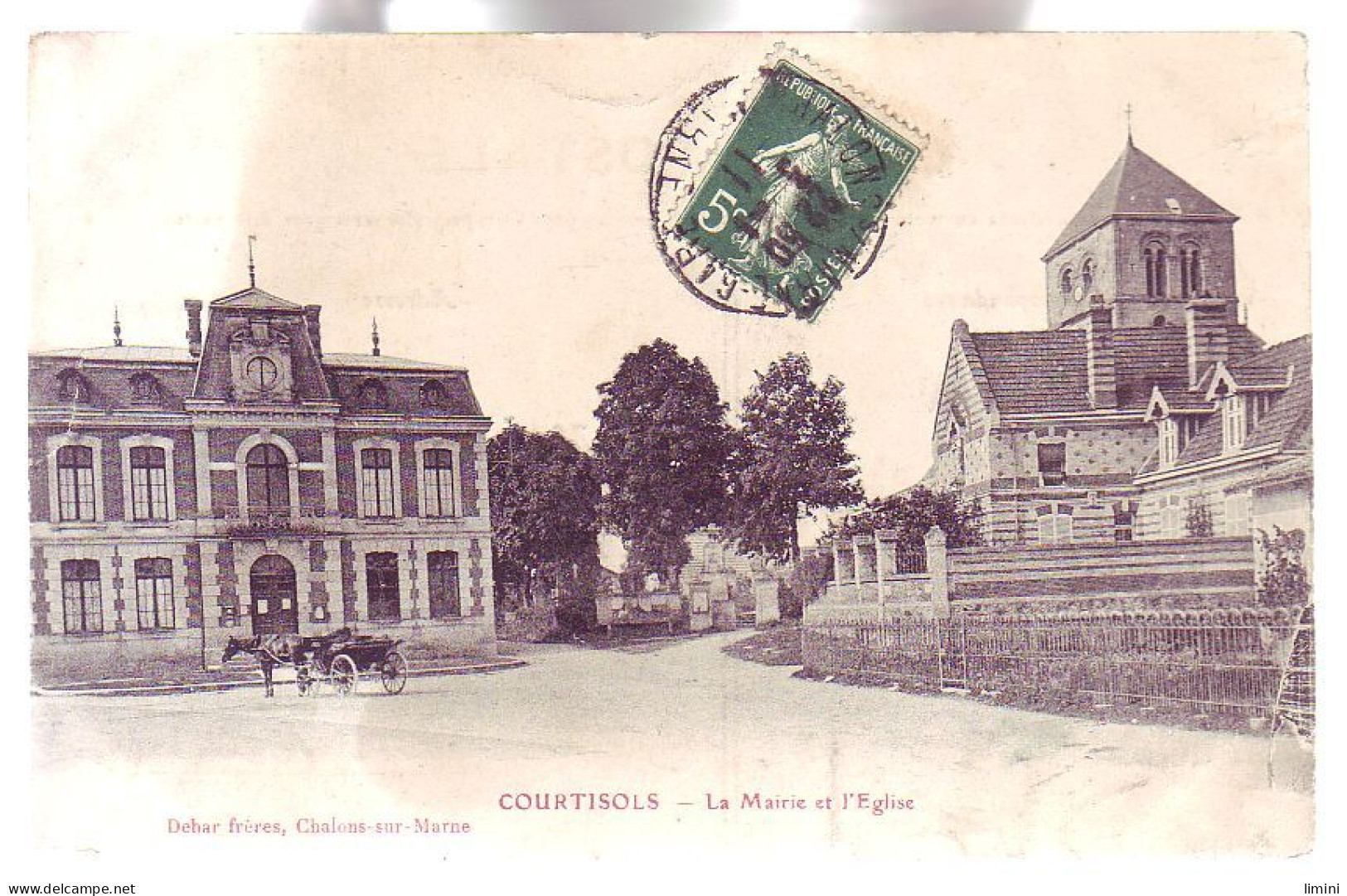 51 - COURTISOLS - La MAIRIE Et L'ÉGLISE - ATTELAGE - - Courtisols