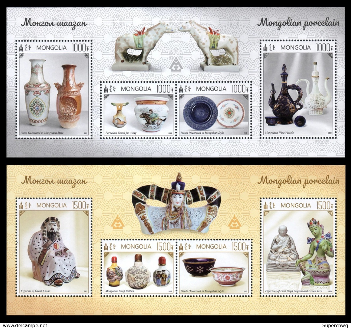 Mongolia 2023, Ceramic Artworks, Teapots, Vases, Buddha Statues, Tableware, Snuff Bottles,2 MS MNH - Mongolia