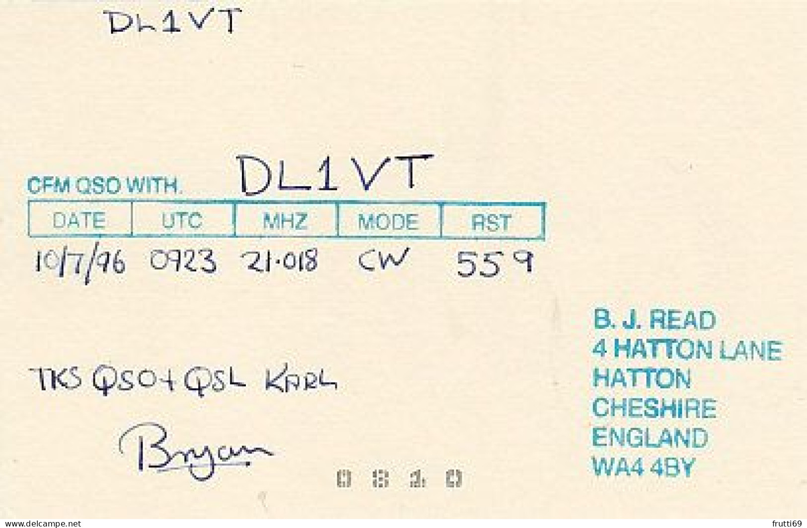 AK 210494 QSL - England - Hatton - Radio Amateur