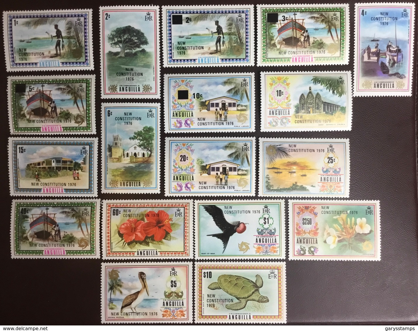 Anguilla 1976 New Constitution Set Birds Flowers Turtles MNH - Anguilla (1968-...)