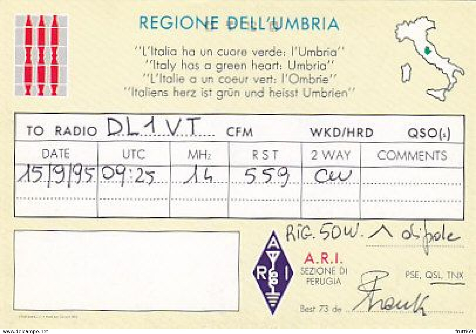 AK 210497 QSL - Italy - UmbrIa - Radio Amateur