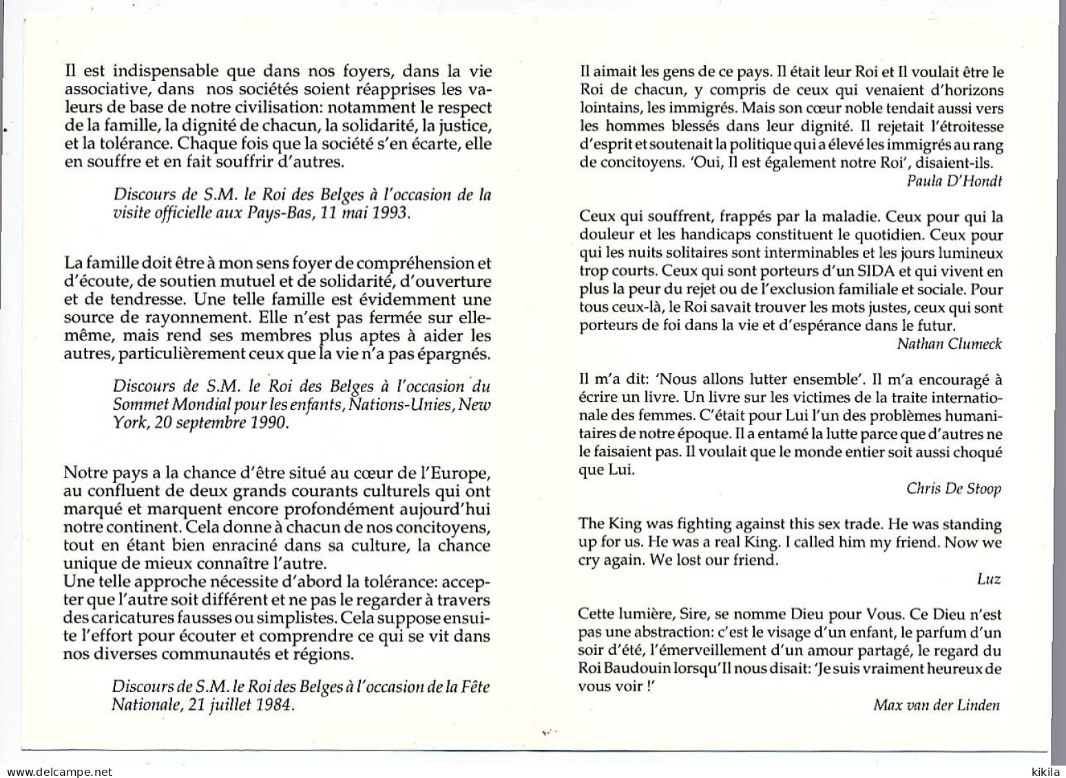 Dépliant 2 X  10.5 X 15 Belgique (20) S. M. Le Roi BAUDOIN 1930 - 1993 - Beroemde Personen