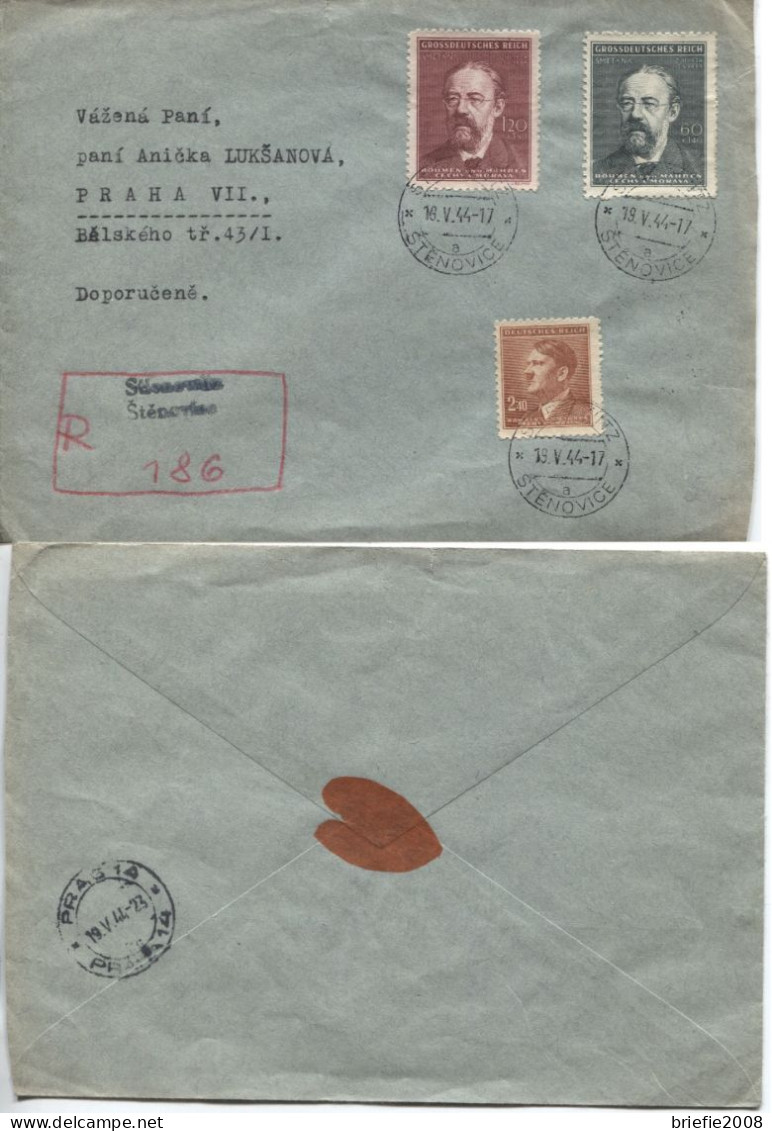 Böhmen Und Mähren Provisorischer Einschreibestempel Stienowitz 19.5.44 - Covers & Documents