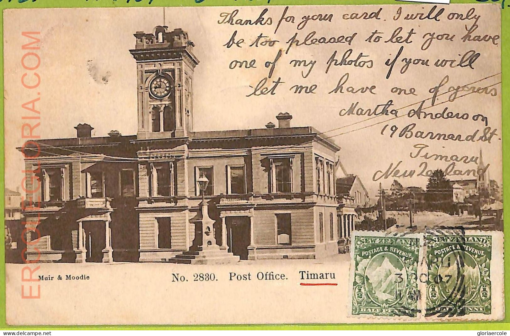 Ae9193 - NEW ZEALAND - VINTAGE POSTCARD To Italy - Timaru  - 1907 - New Zealand