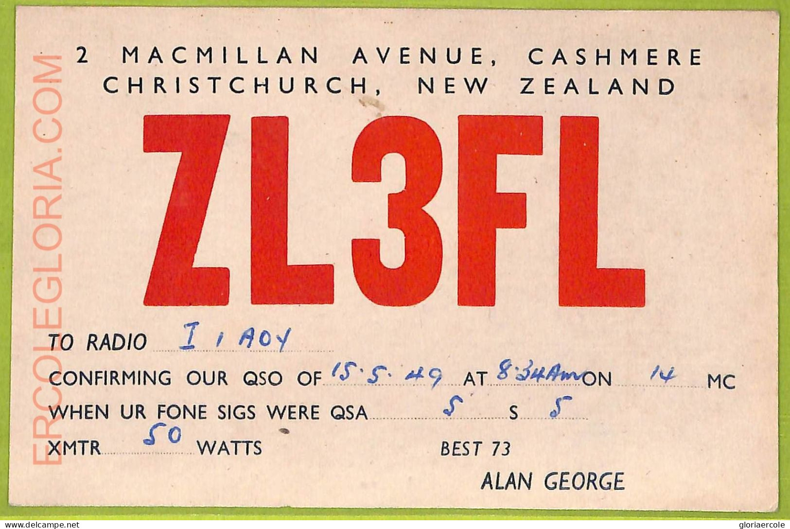 Ae9198 - NEW ZEALAND - RADIO CARD - Christchurch - 1949 - Radio