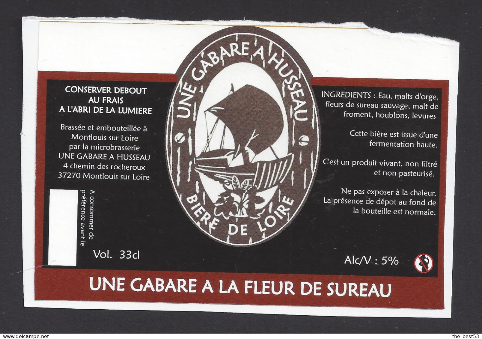 Etiquette De Bière à La Fleur De Sureau  -   Brasserie Une Gabare à Husseau  à  Montlouis Sur Loire (37) - Bière