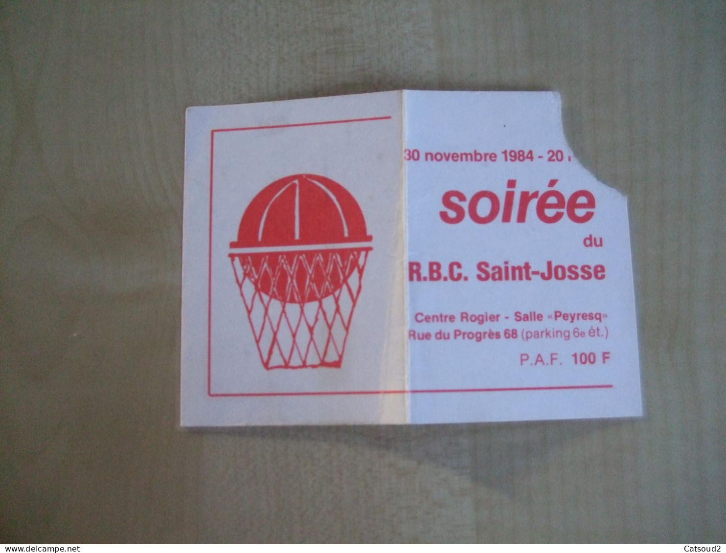 Ticket Entrée Ancien 1984 R.B.C. SAINT-JOSSE Soirée - Toegangskaarten