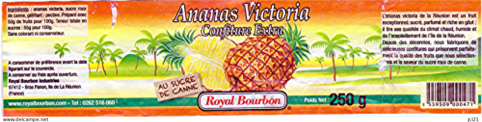 Étiquette De Confiture " Ananas VICTORIA " Ile De La Réunion _Er1 - Frutas Y Legumbres