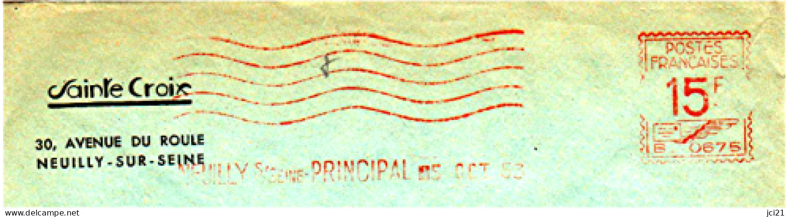 EMA " B0675 " 15F - Neuilly Sur Seine Principal Du 05 Oct 53 ( Lettre, Enveloppe, Aile ) (1494)_TAD54 - EMA (Print Machine)