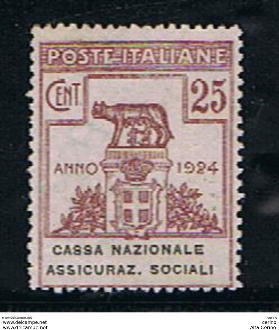 REGNO  PARASTATALI:  1924  CASSA  NAZIONALE  ASSICURAZ. SOCIALI  -  25 C. LILLA  BRUNO  S.G. -  SASS. 26 - Franquicia