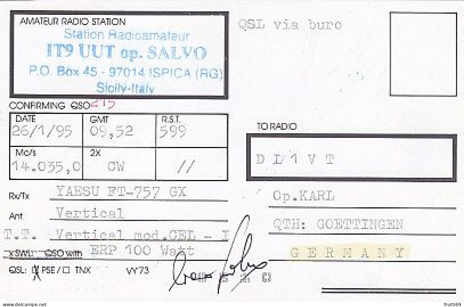 AK 210513 QSL - Italy - Ispica - Radio Amateur