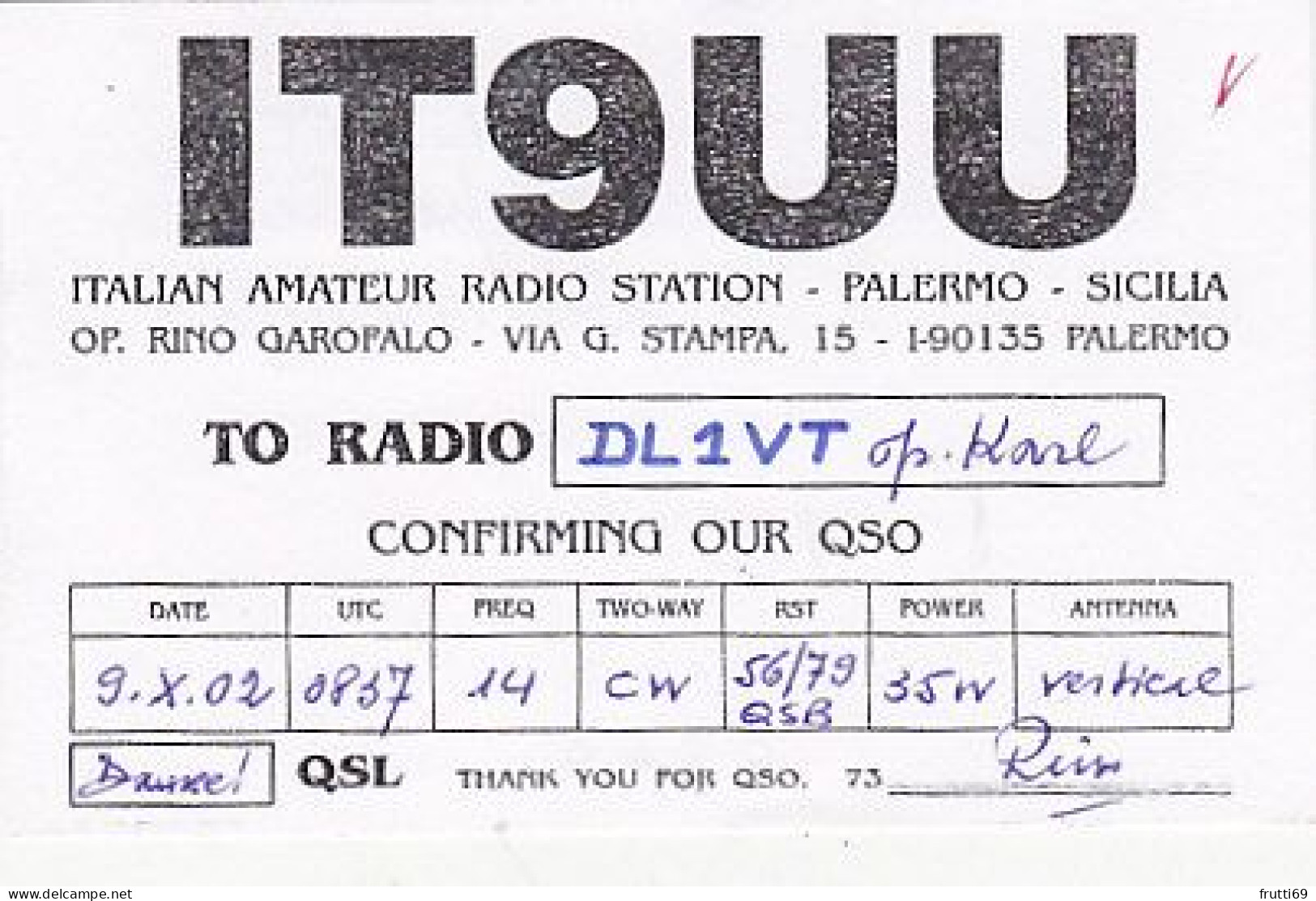 AK 210514 QSL - Italy - Palermo - Radio-amateur
