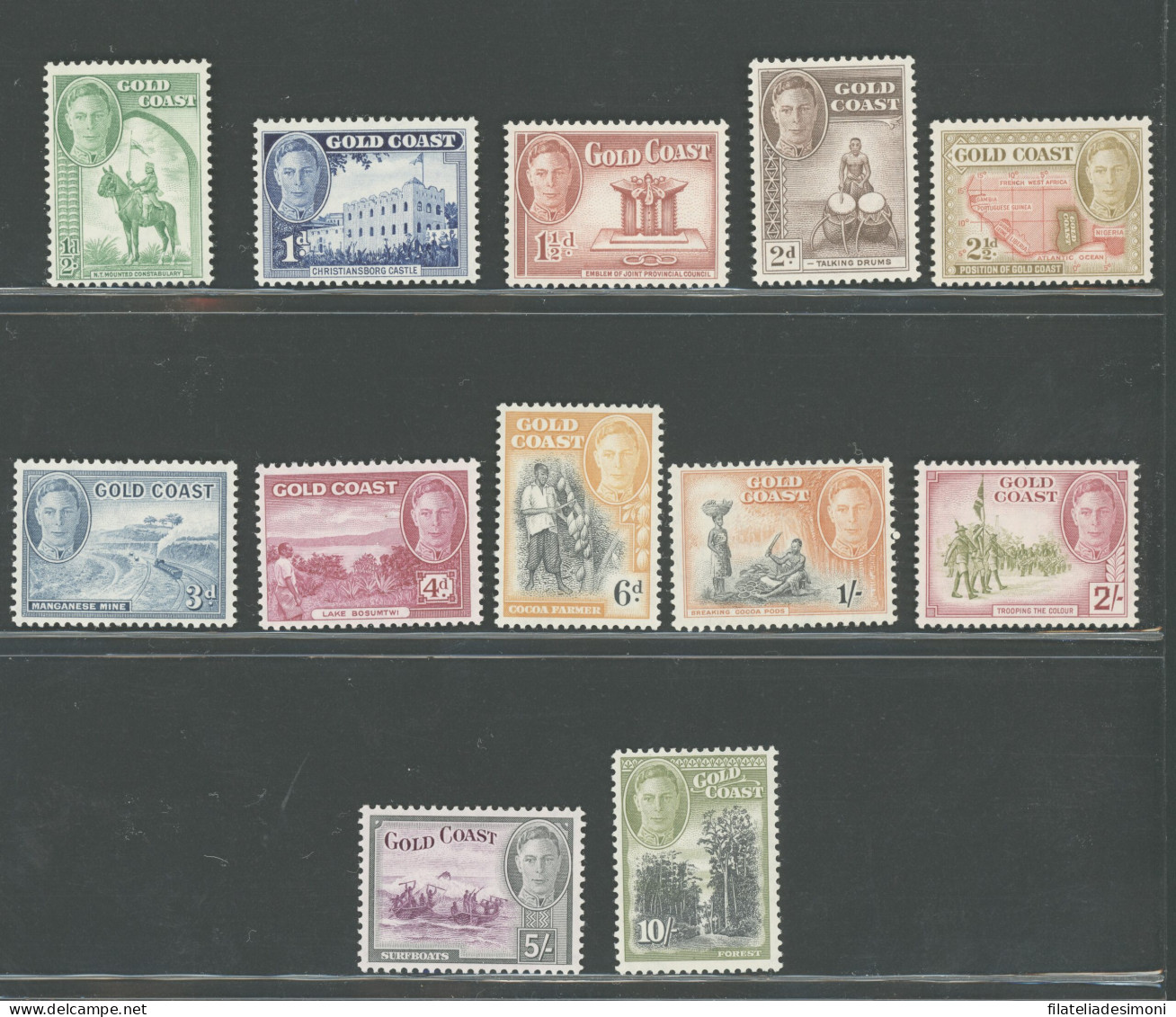 1948 Gold Coast, Stanley Gibbons N. 135-46, Giorgio VI, MNH** - Andere & Zonder Classificatie