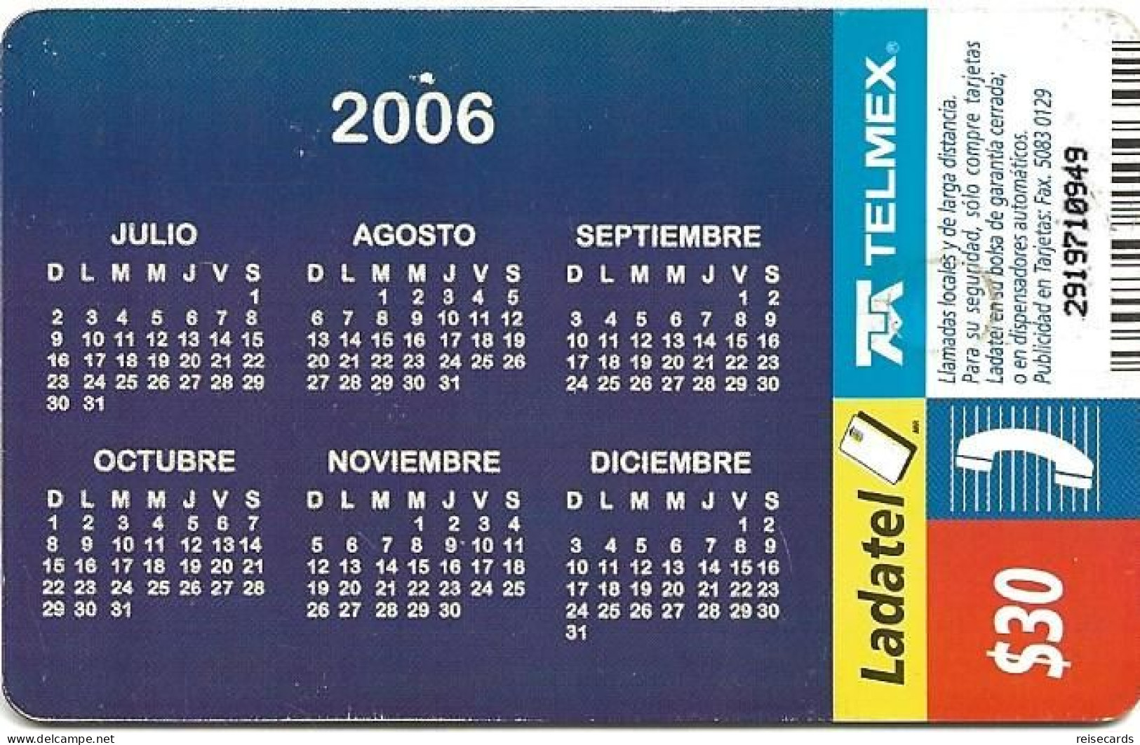 Mexico: Telmex/lLadatel - 2006 Grupo Estrella Blanca, Calendar - Mexico